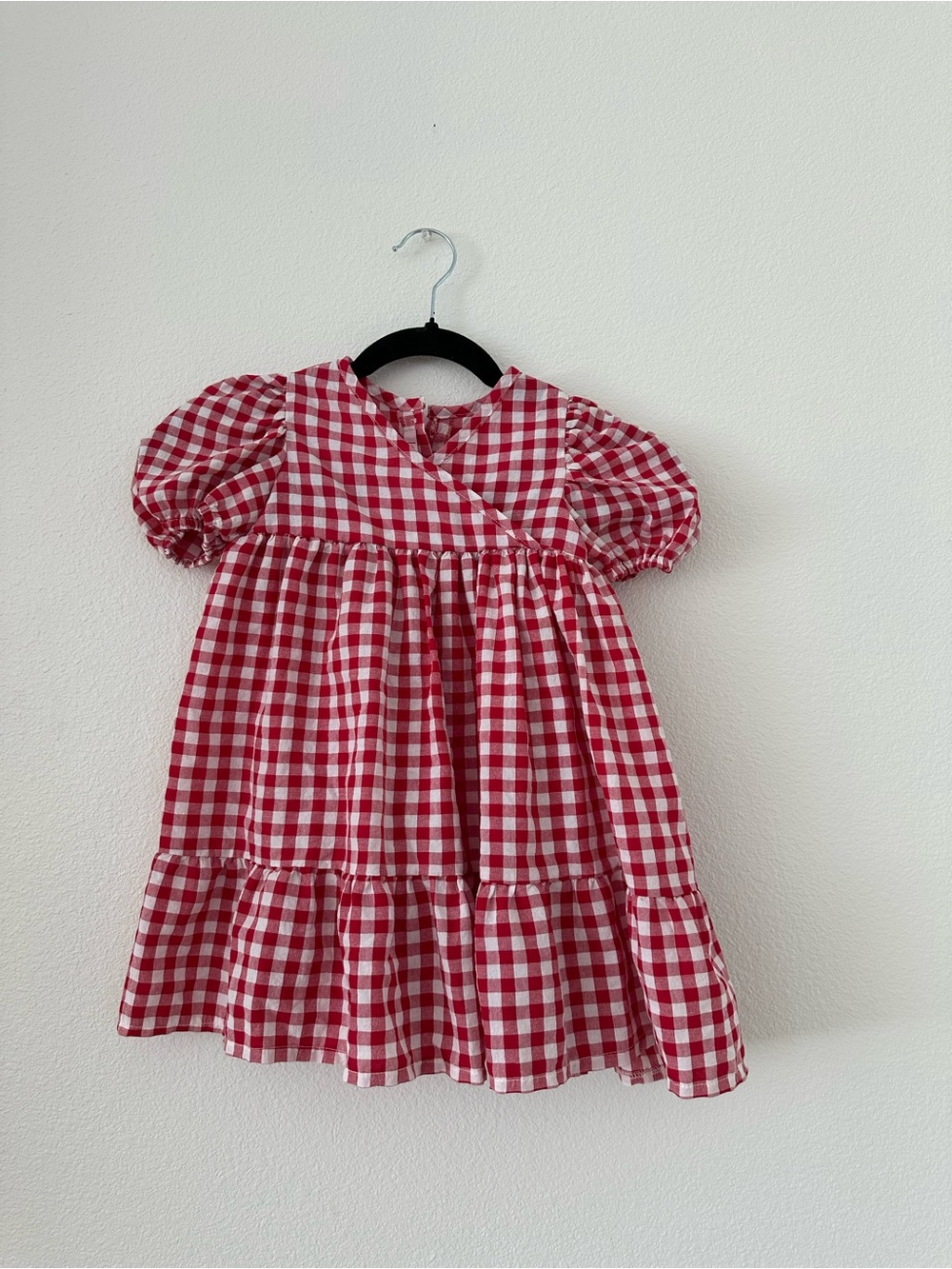 Little Miss Red and White Gingham Dress with Puff Detail